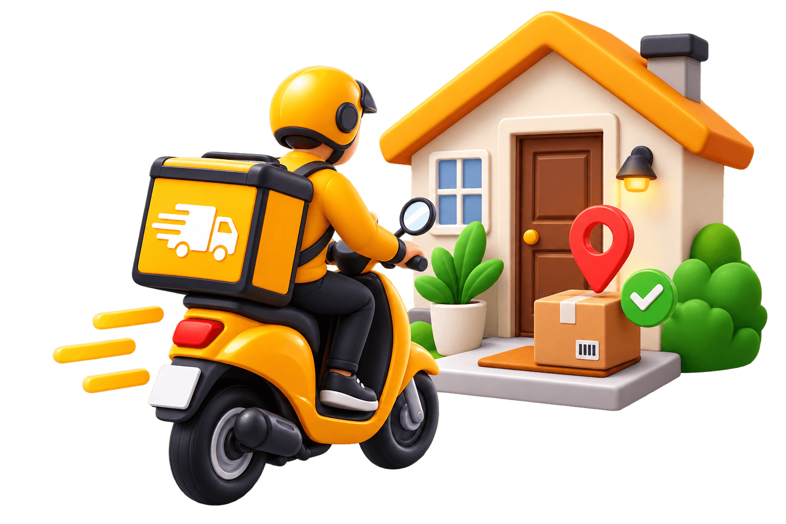 SuguLive courier on a scooter in front of a house